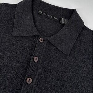 Jhane Barnes Sweater Polo Men's XL Black Wool Blend Knit Vintage